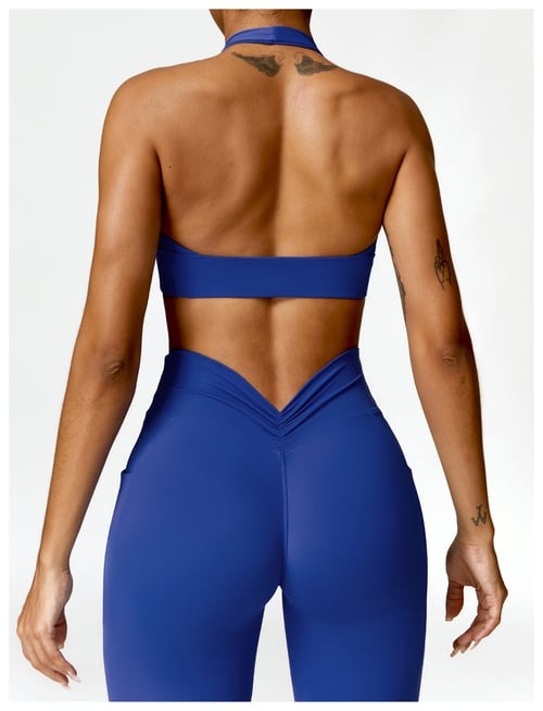BREEHER Shirring Halter Neck Backless Quick Drying Sports Bras