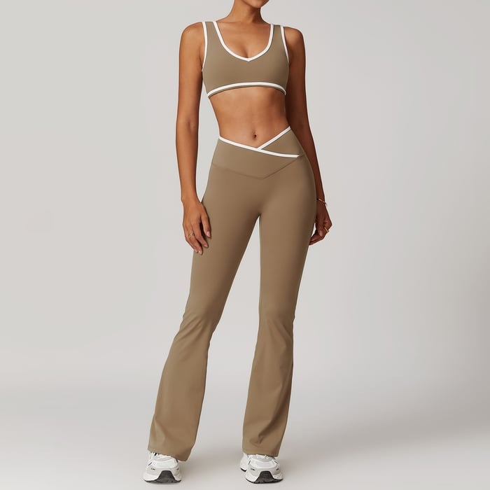 BREEHER Color Clash Bras Hip Lifting Leggings Two Piece Set Sports Suits