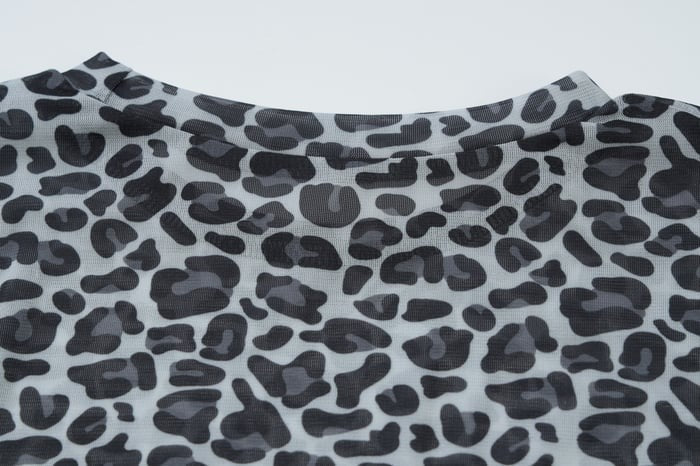 Sexy Leopard Print Mesh See-Through Long Sleeve T-Shirt Top