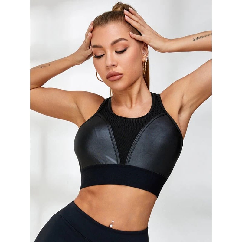 Female PU Splice Sports Bras