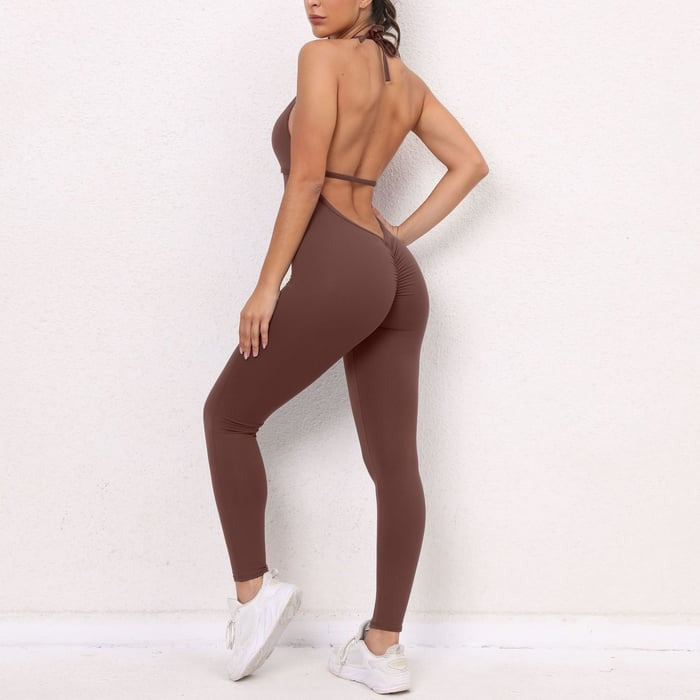 BREEHER Women's Seamless Backless Halter Quick Dry Jumpsuit