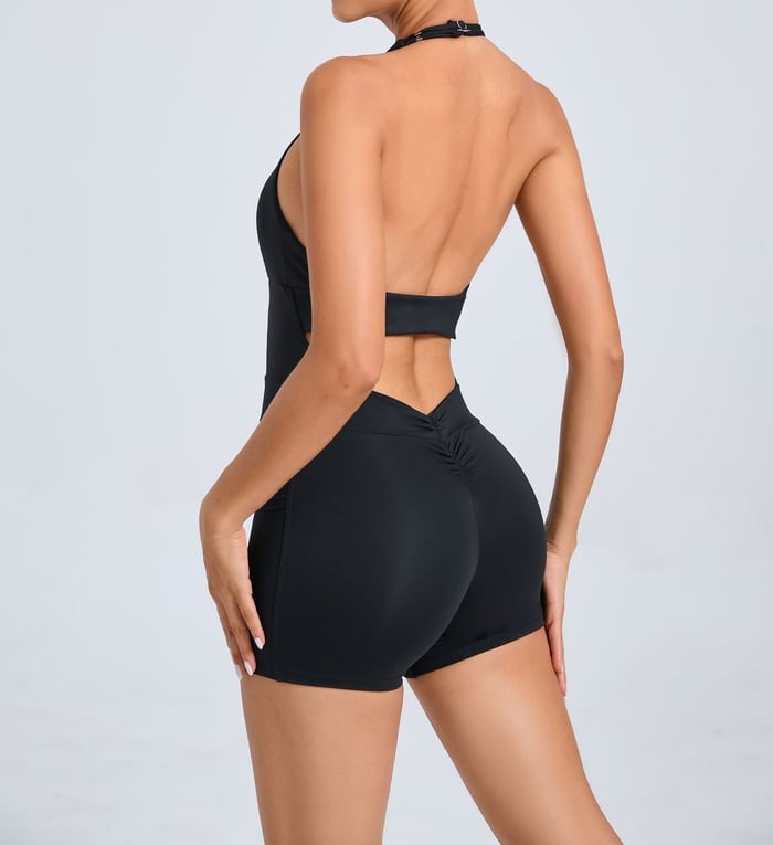 Adjustable Halter Backless Side Pocket Yoga Jumpsuit
