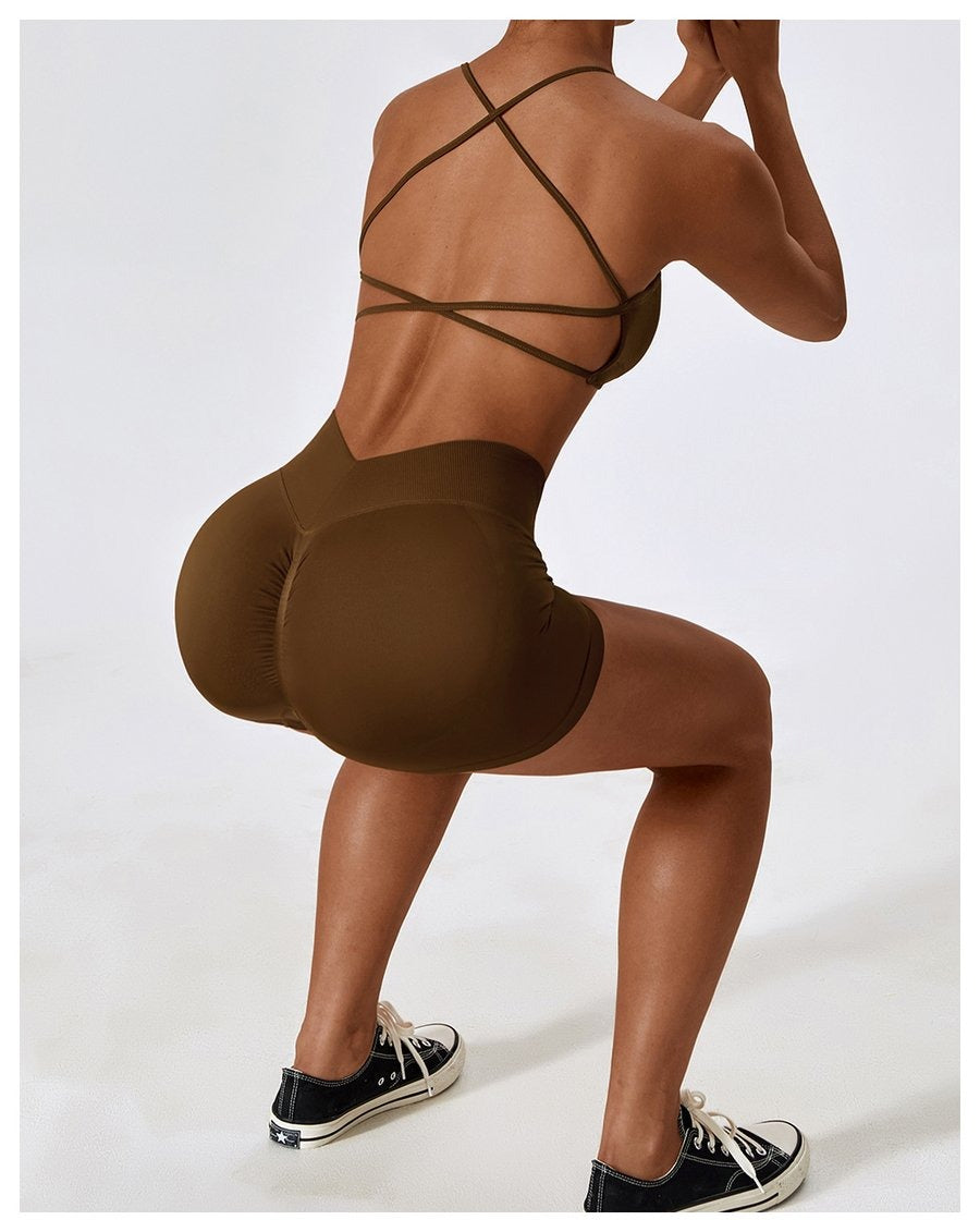 BREEHER V Waist Ruched Hip Lifting Quick Drying Shorts