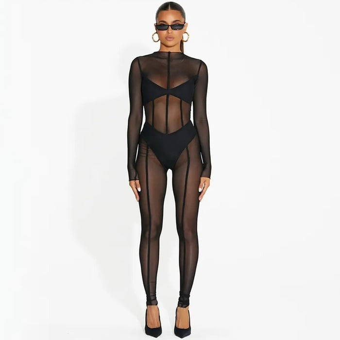 Female Sexy Mesh Yoga Jumpsuit