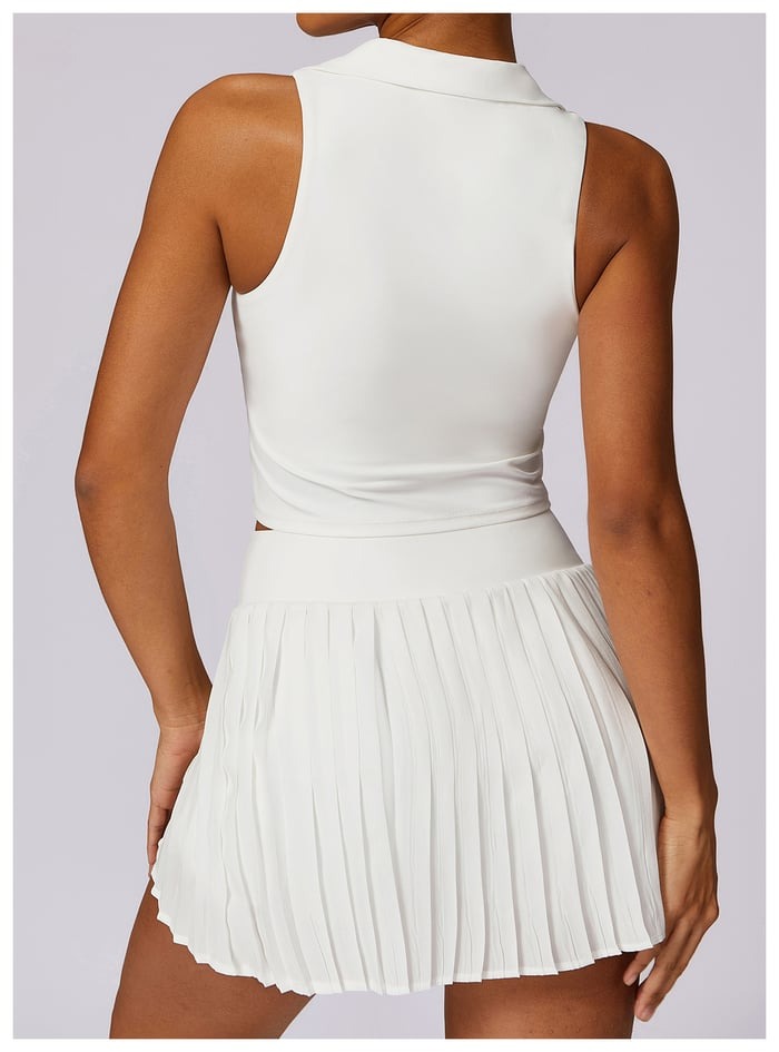 BREEHER Lapel vest Ruched Skirt Two Piece Set Sports Suits