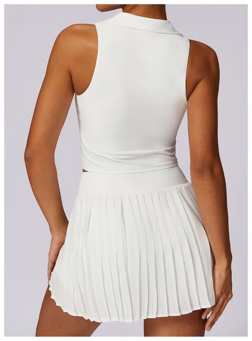 BREEHER Lapel vest Ruched Skirt Two Piece Set Sports Suits