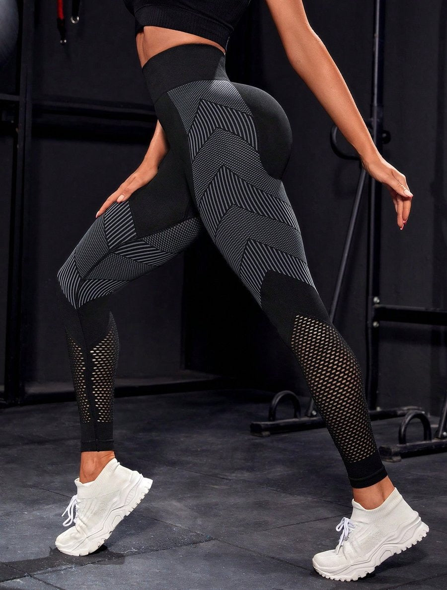 Hollow Striped High Waist Hip Lifting Yoga Leggings