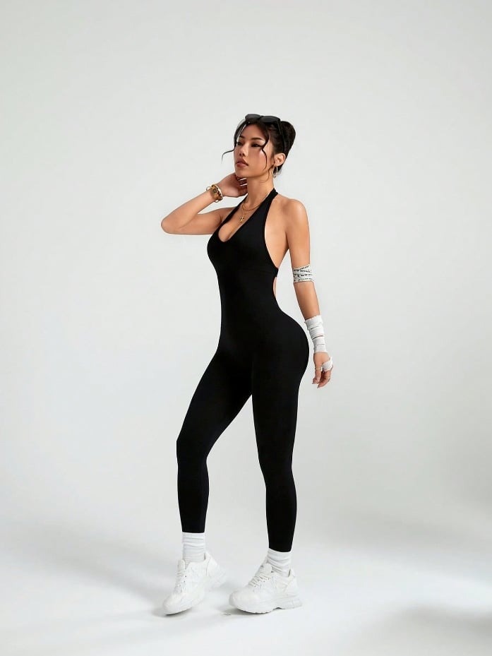 Sexy Backless Halter Neck Hip Lift Yoga Jumpsuit