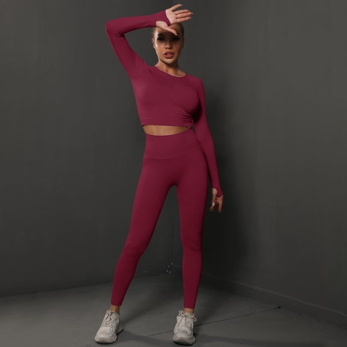 BREEHER Shaping Long Sleeved Butt Lift Two Piece Set Sports Suits