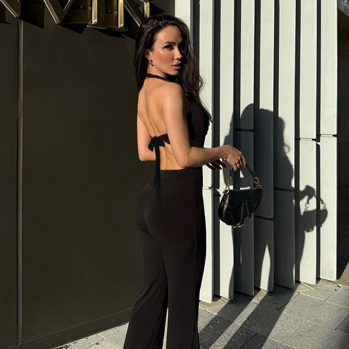 Deep V Halter Backless Strappy 3D Flower Jumpsuit