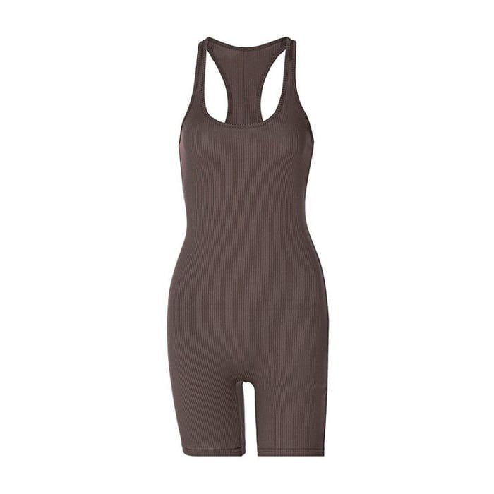 Ribbed Backless Solid Color High Waist Sports Yoga Jumpsuit
