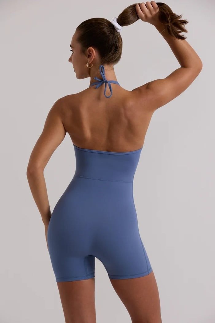Halter Backless Solid Color Hip Lift Yoga Jumpsuit With Chest Pads