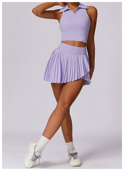 BREEHER Lapel vest Ruched Skirt Two Piece Set Sports Suits