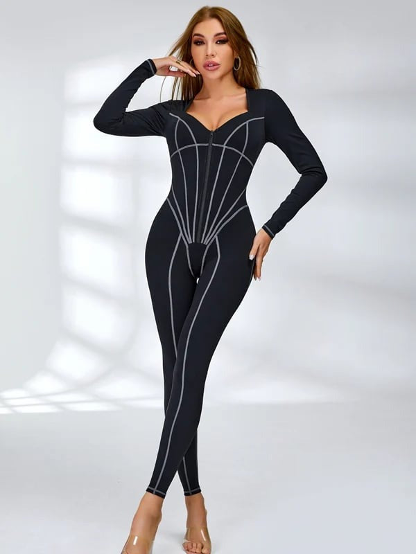 Female Tummy Control Zipper Hip-lift Jumpsuit