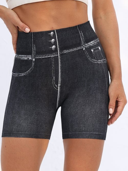 Faux Denim High Waist Skinny Hip-lifting Yoga Shorts