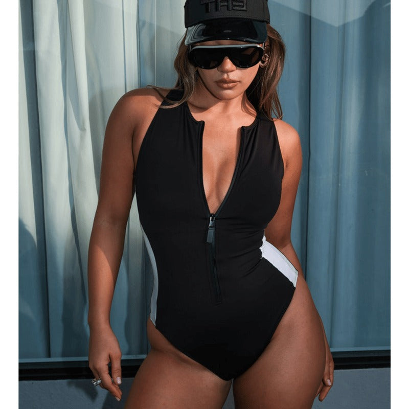 Tummy Control Black Sleeveless Functional Shaping One-Piece Swimsuit Set