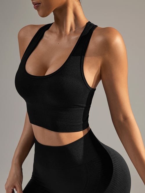 Solid Striped Halter Neck Yoga Bra Top