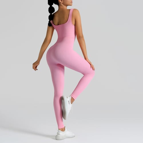 Ribbed Solid Color Suspender Seamless Sports Fitness Yoga Jumpsuit