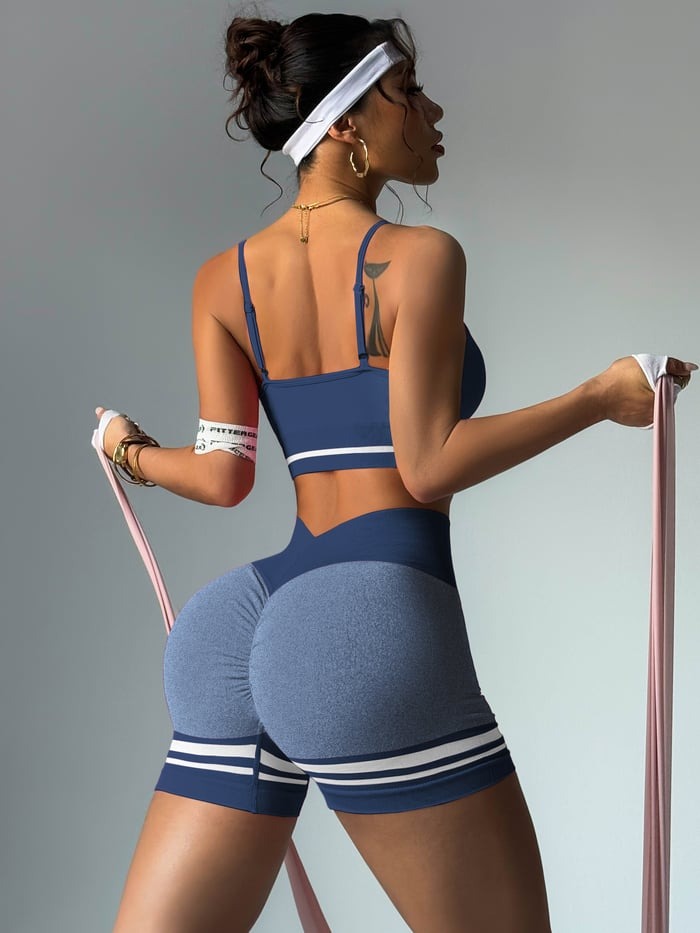 Female Deep V Back Stripes Short Tracksuit