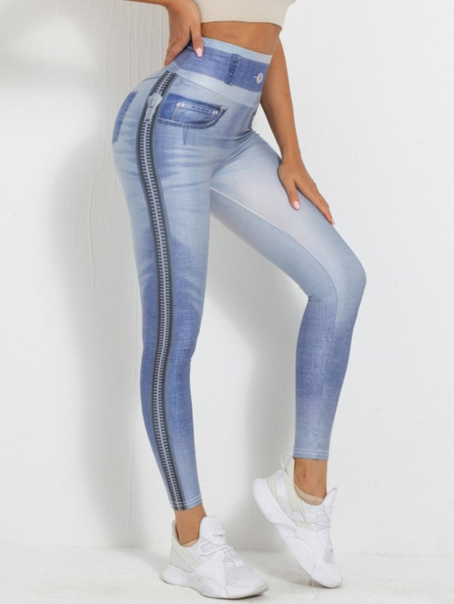Faux Denim High Waist Skinny Hip-lifting Yoga Leggings