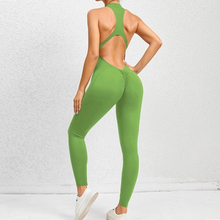 BREEHER Backless Zipper Neck Highly Elastic Jumpsuits