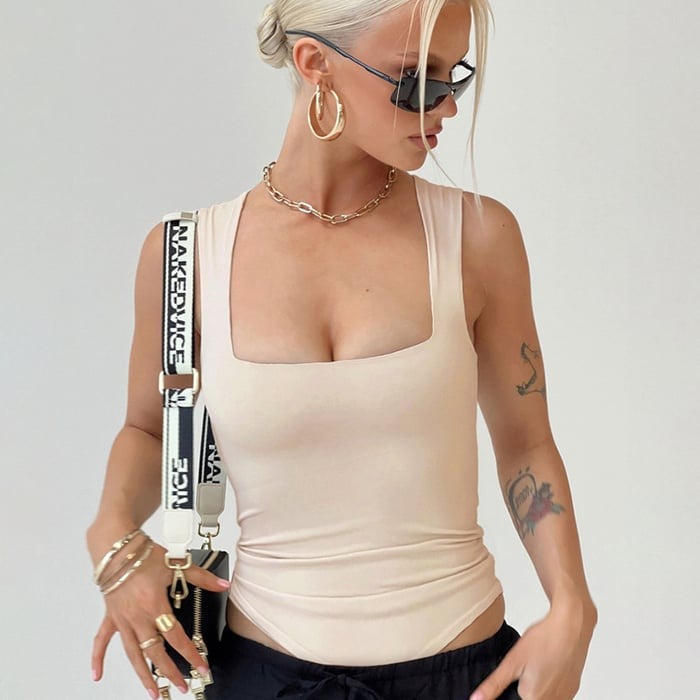 Solid Color Square Neck Sleeveless Jumpsuit