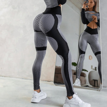 BREEHER High Waisted Line Printed Butt Lifting Fitness Leggings