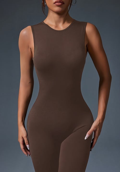 Snap Closures Backless Peach Hip Lift Yoga Jumpsuit