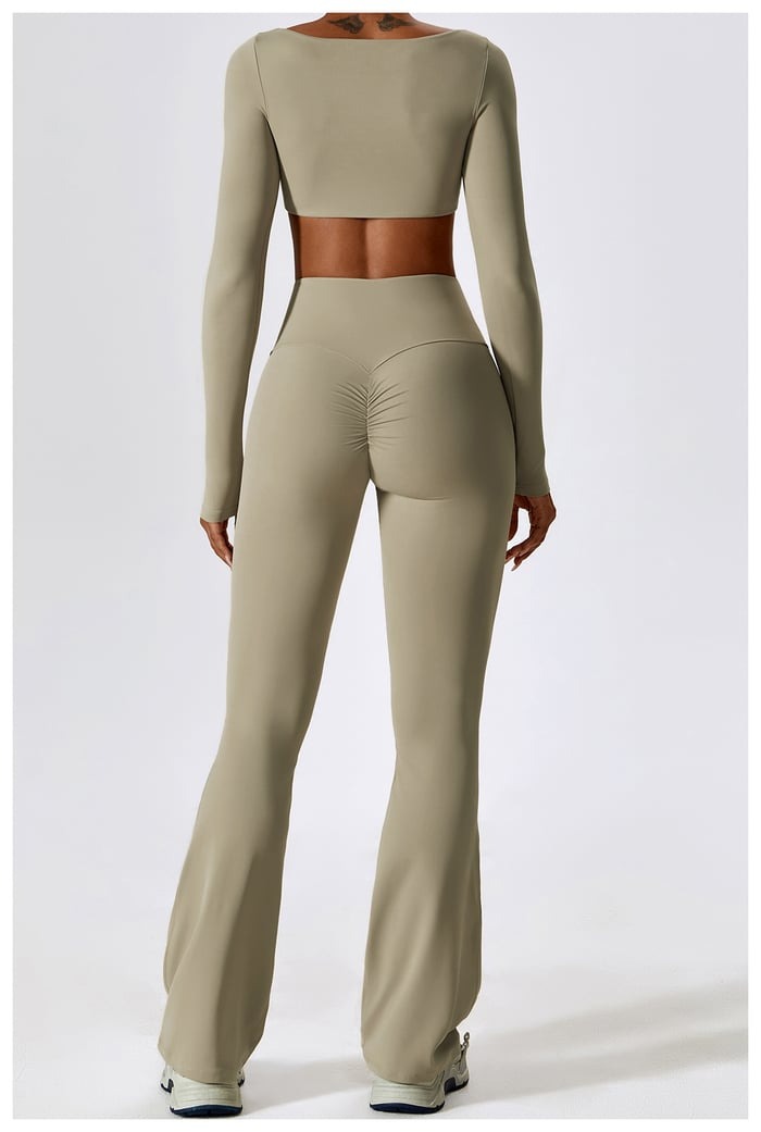 BREEHER Crop Top Long Sleeves Hip Lifting Two Piece Set Sports Suits