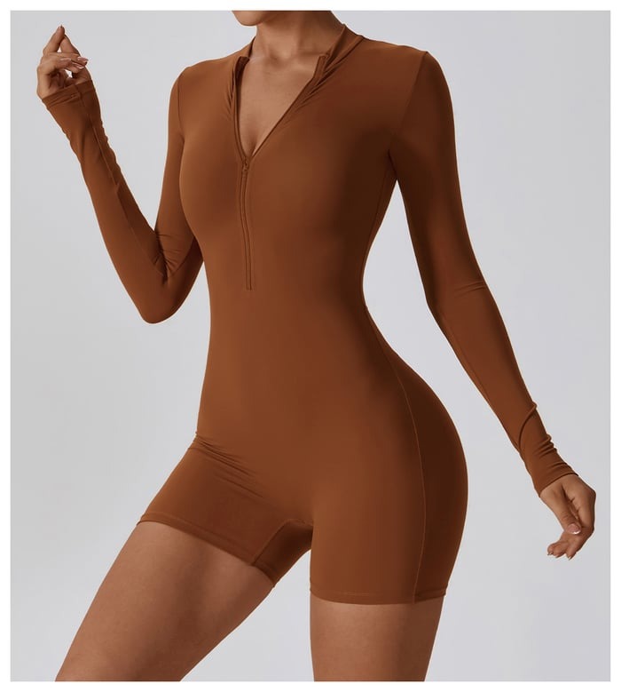 BREEHER Upright Collar Zipper Highly Elastic Jumpsuit