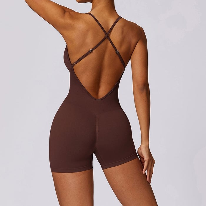BREEHER Cross Straps Ribbed Highly Elastic Shorts Jumpsuit