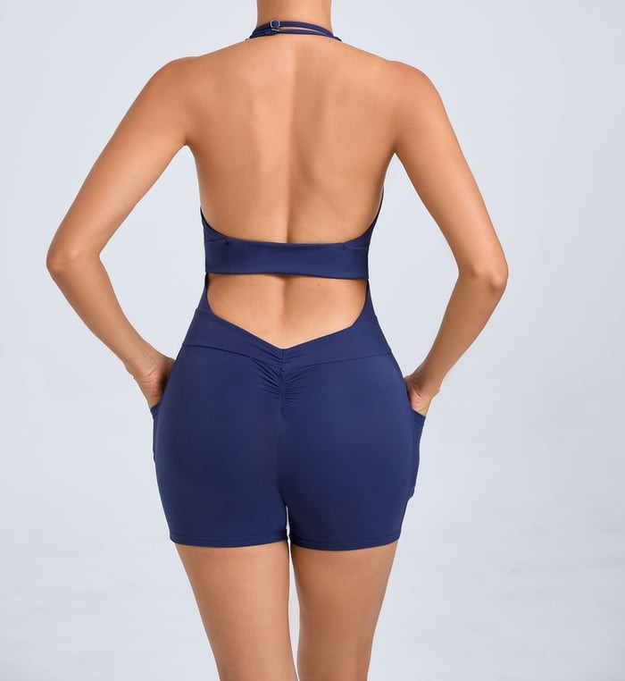 Adjustable Halter Backless Side Pocket Yoga Jumpsuit