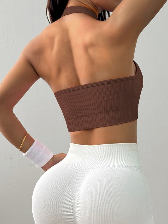 Sexy Halter Backless Sports Gathered Cross Yoga Tank Top