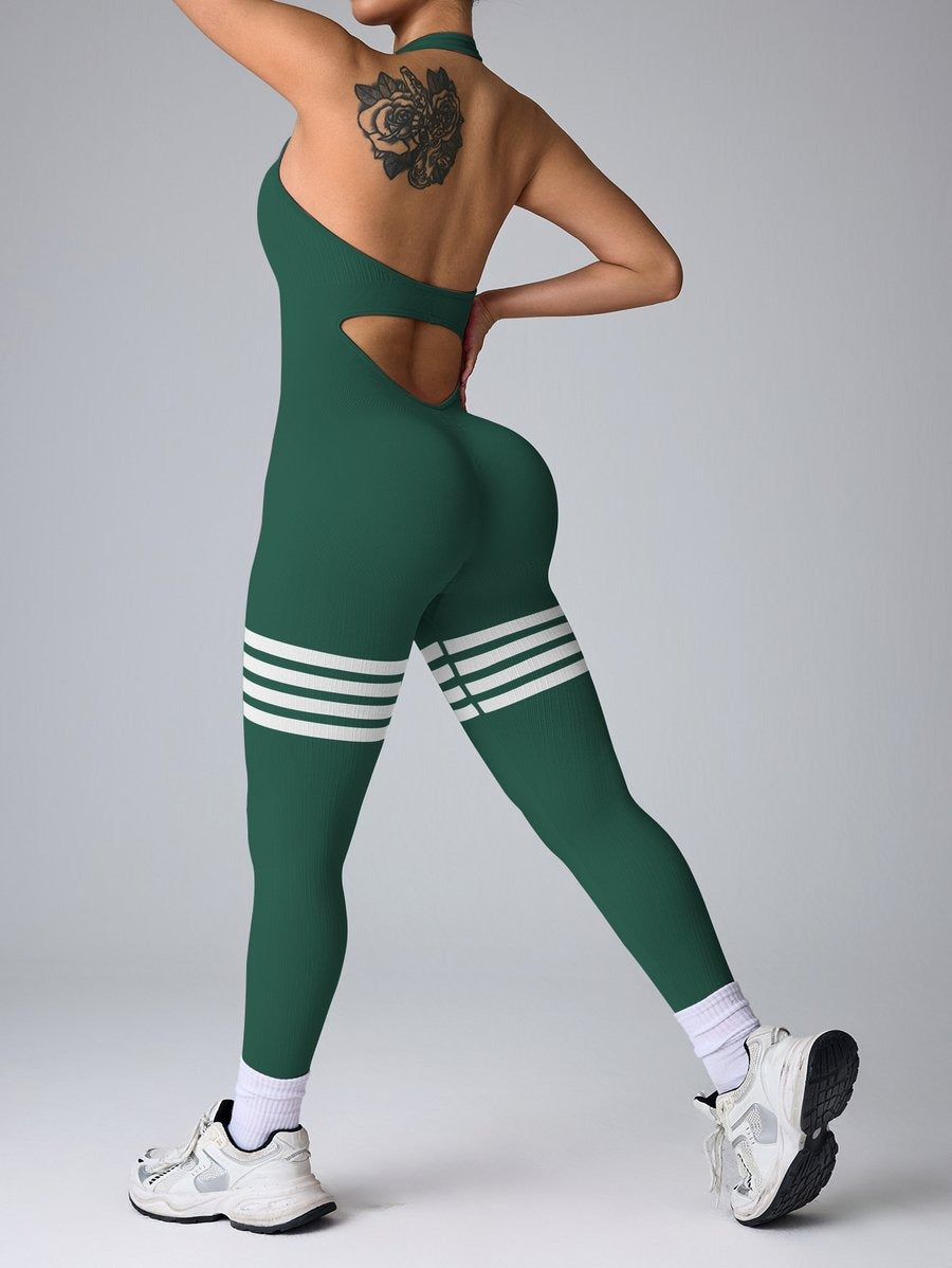 Halter Striped Seamless Backless Hip Lifting Yoga Jumpsuit