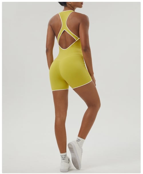 Contrast Color Backless Sports Hip-lifting One-piece Yoga Jumpsuit
