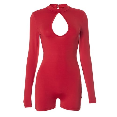 Sexy Hollow Solid Color Long Sleeve Backless Romper Jumpsuit
