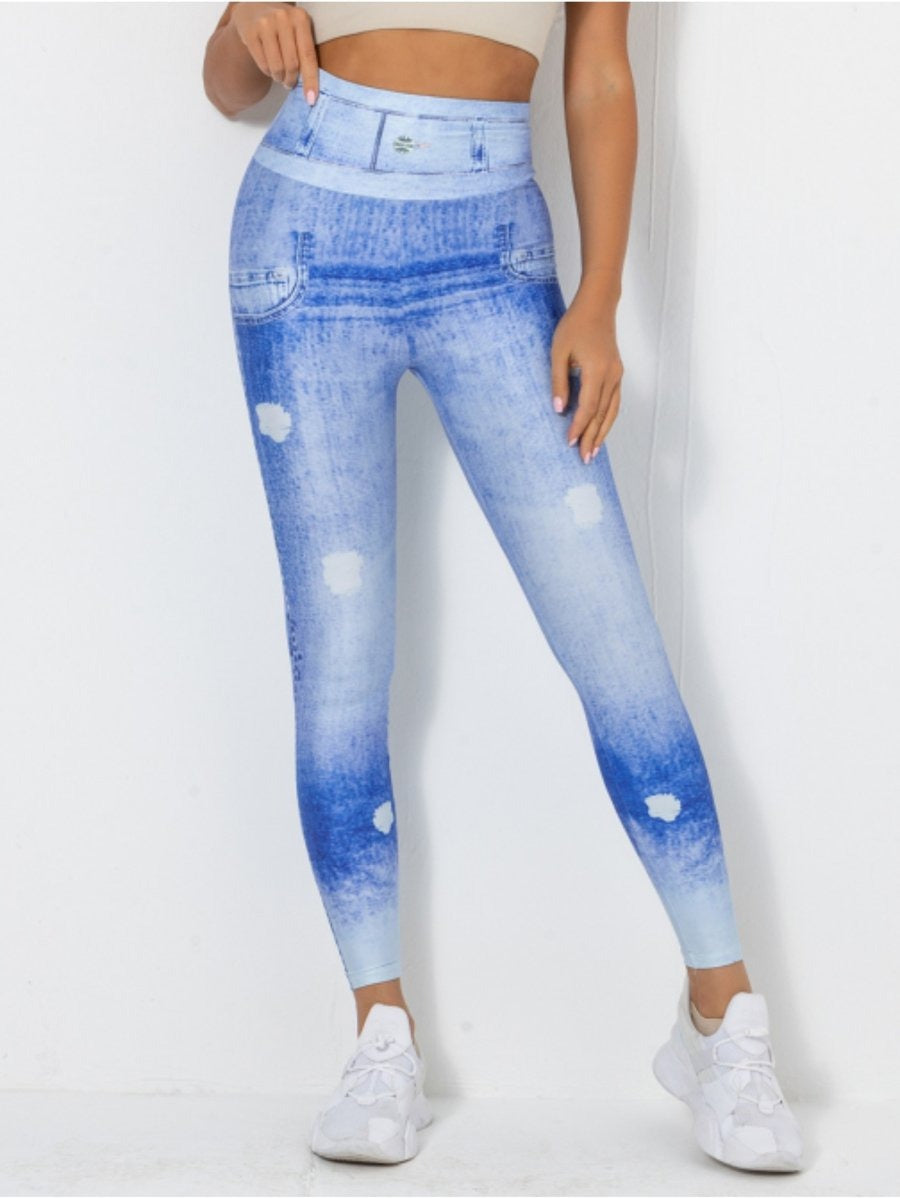 Faux Denim High Waist Skinny Hip-lifting Yoga Leggings