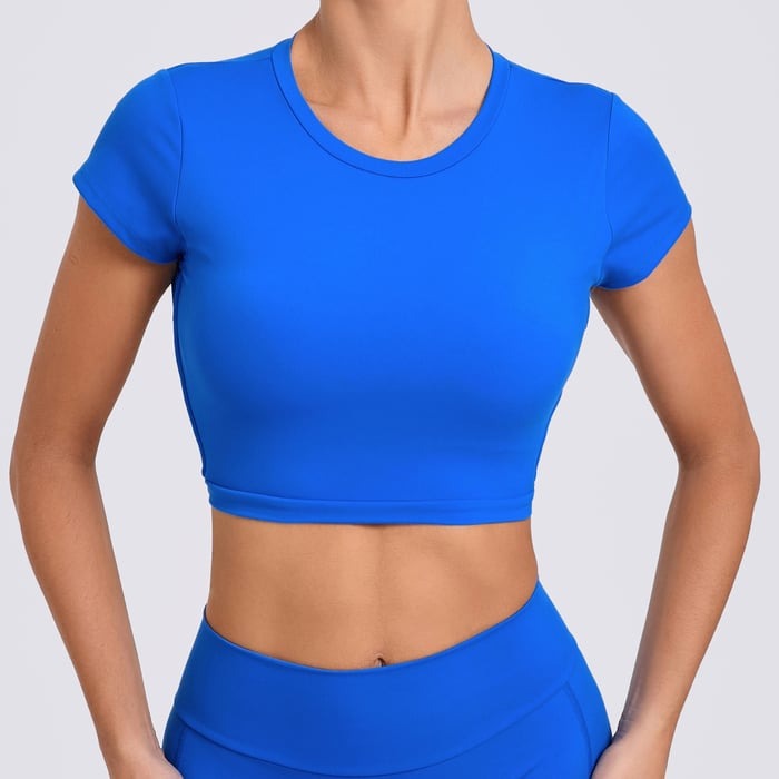 Backless Cross Strap Yoga Short Sleeve Top With Chest Pads