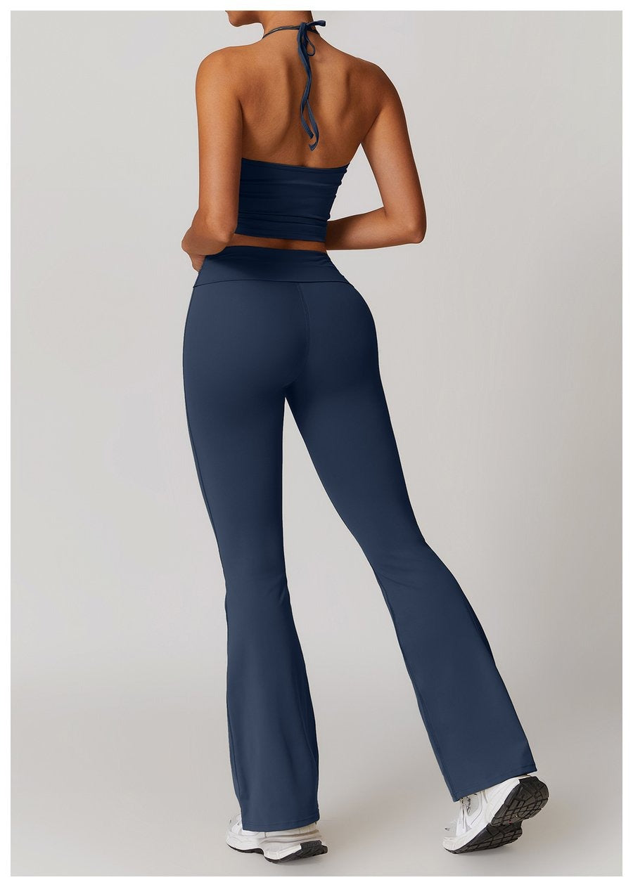 BREEHER Folded Waist Seamless Quick Drying Hip Lifting Leggings