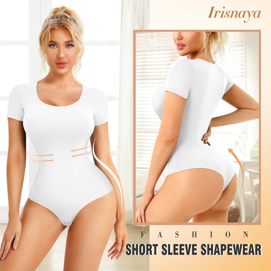 Seamless Round Neck Short Sleeve Thong Tummy Control Body Shaper Bodysuits