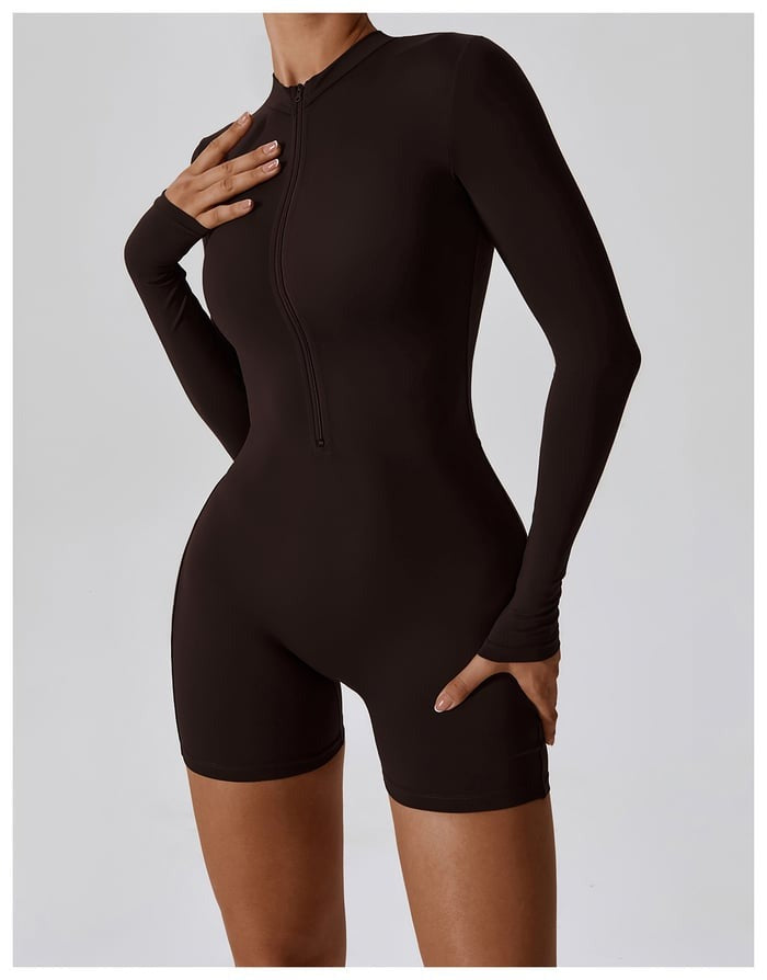 BREEHER Upright Collar Zipper Highly Elastic Jumpsuit