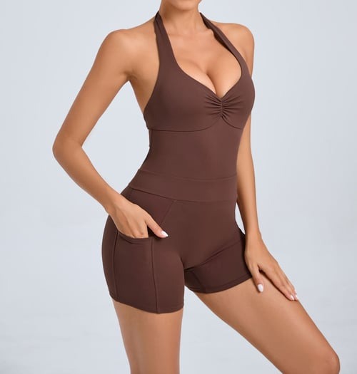 Adjustable Halter Backless Side Pocket Yoga Jumpsuit