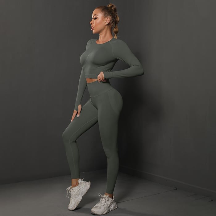BREEHER Shaping Long Sleeved Butt Lift Two Piece Set Sports Suits