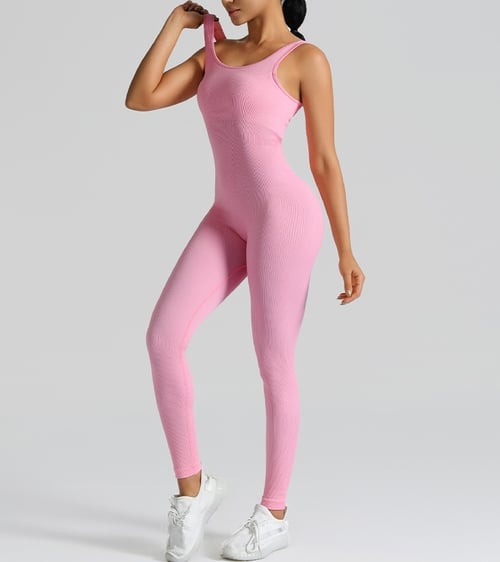Ribbed Solid Color Suspender Seamless Sports Fitness Yoga Jumpsuit