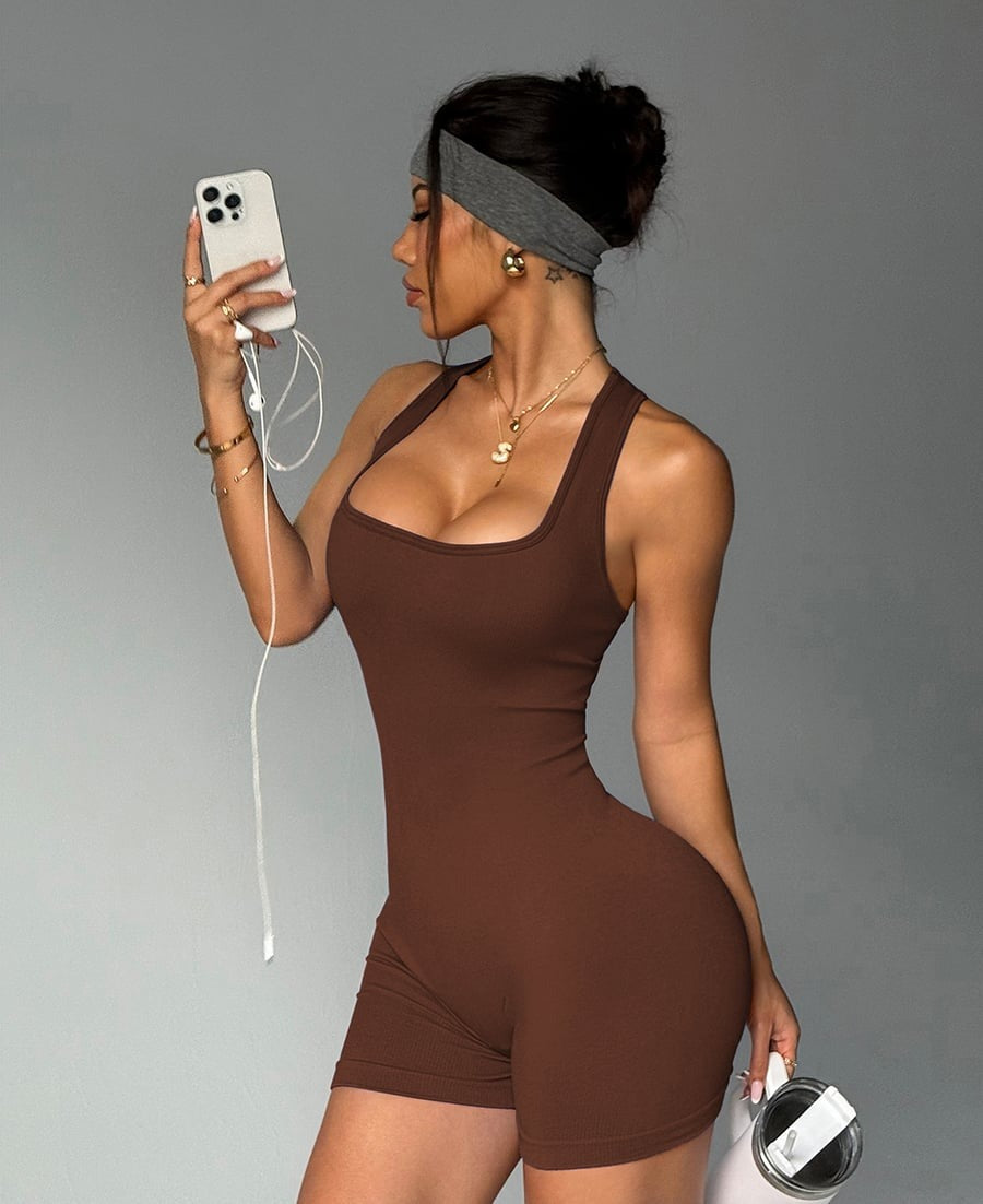 Cross Back Ribbed Short Romper