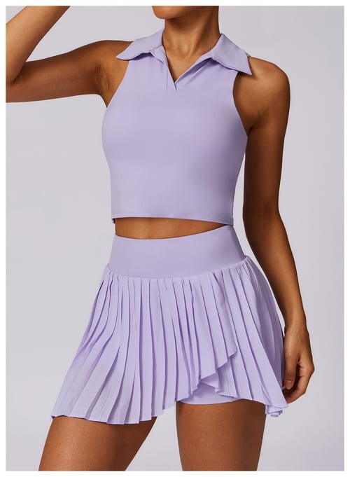 BREEHER Lapel vest Ruched Skirt Two Piece Set Sports Suits