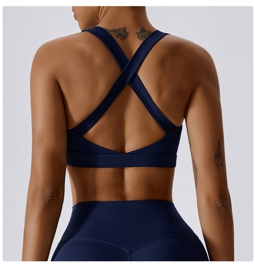 BREEHER Cross Straps Back Patchwore Vest Sports Bras