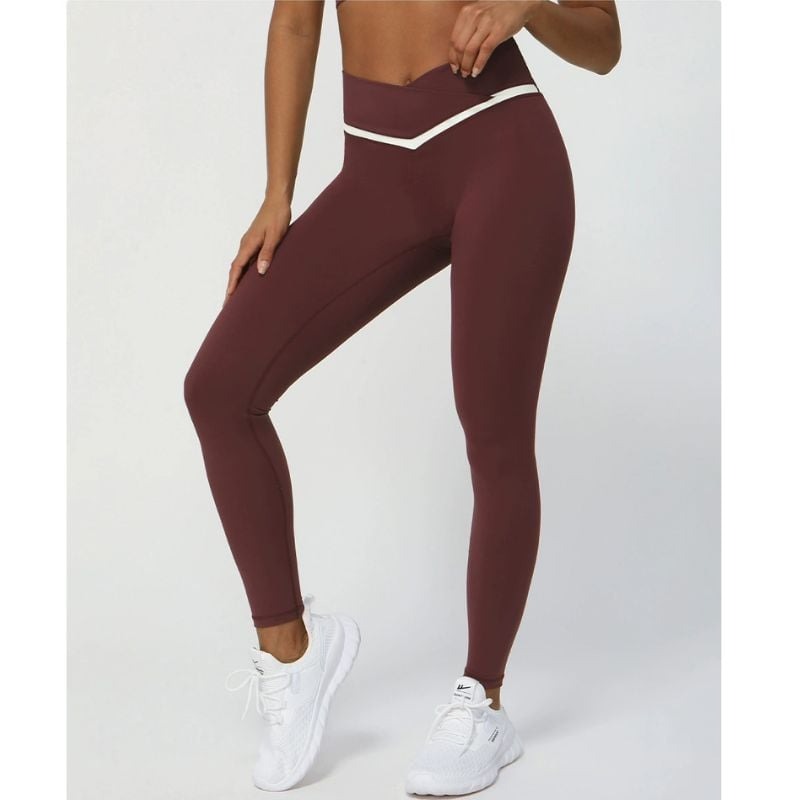 BREEHER Contrasting Color Cross V Waist Leggings