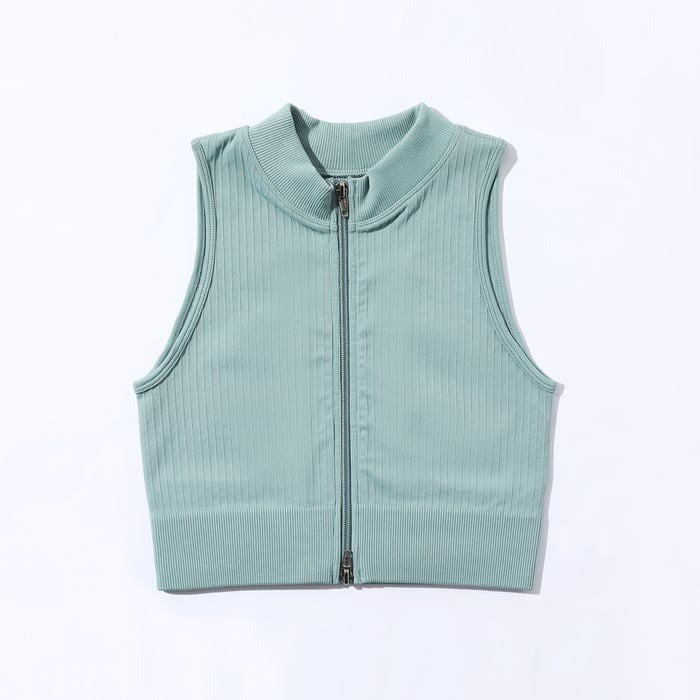 BREEHER Zipper Ribbed Sleeveless Vest Bras