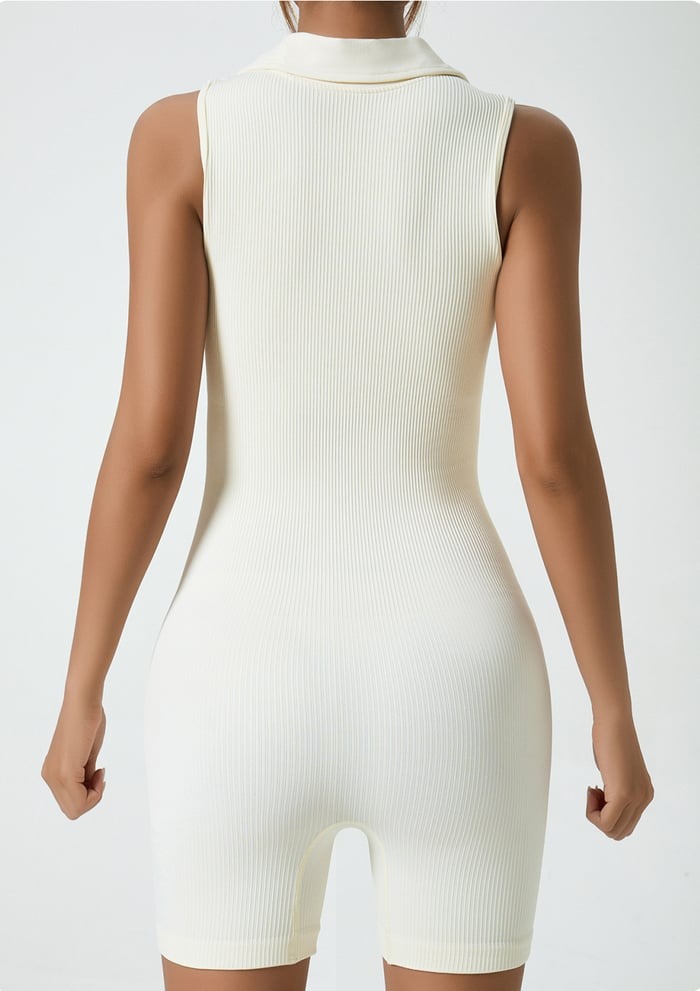 Ribbed Button Fit Sleeveless Yoga Jumpsuit Romper